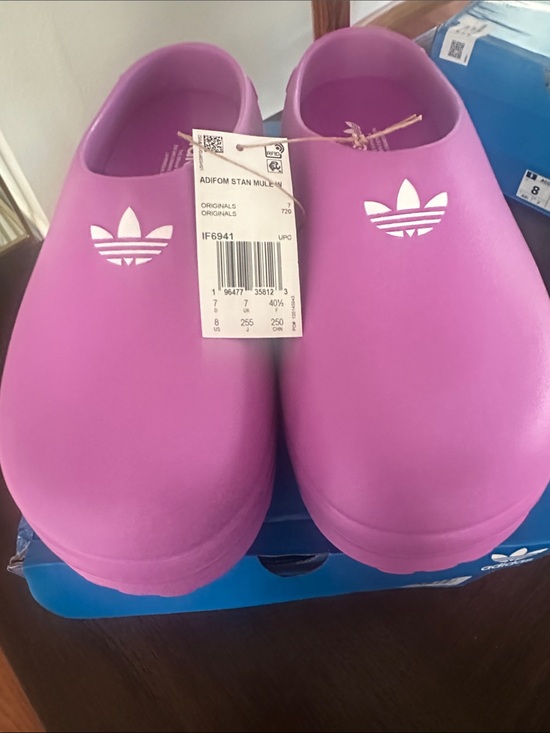 adidas Shoes - ADIFOM STAN adidas Purple Foam Slip-On Mule Clogs with White Trefoil